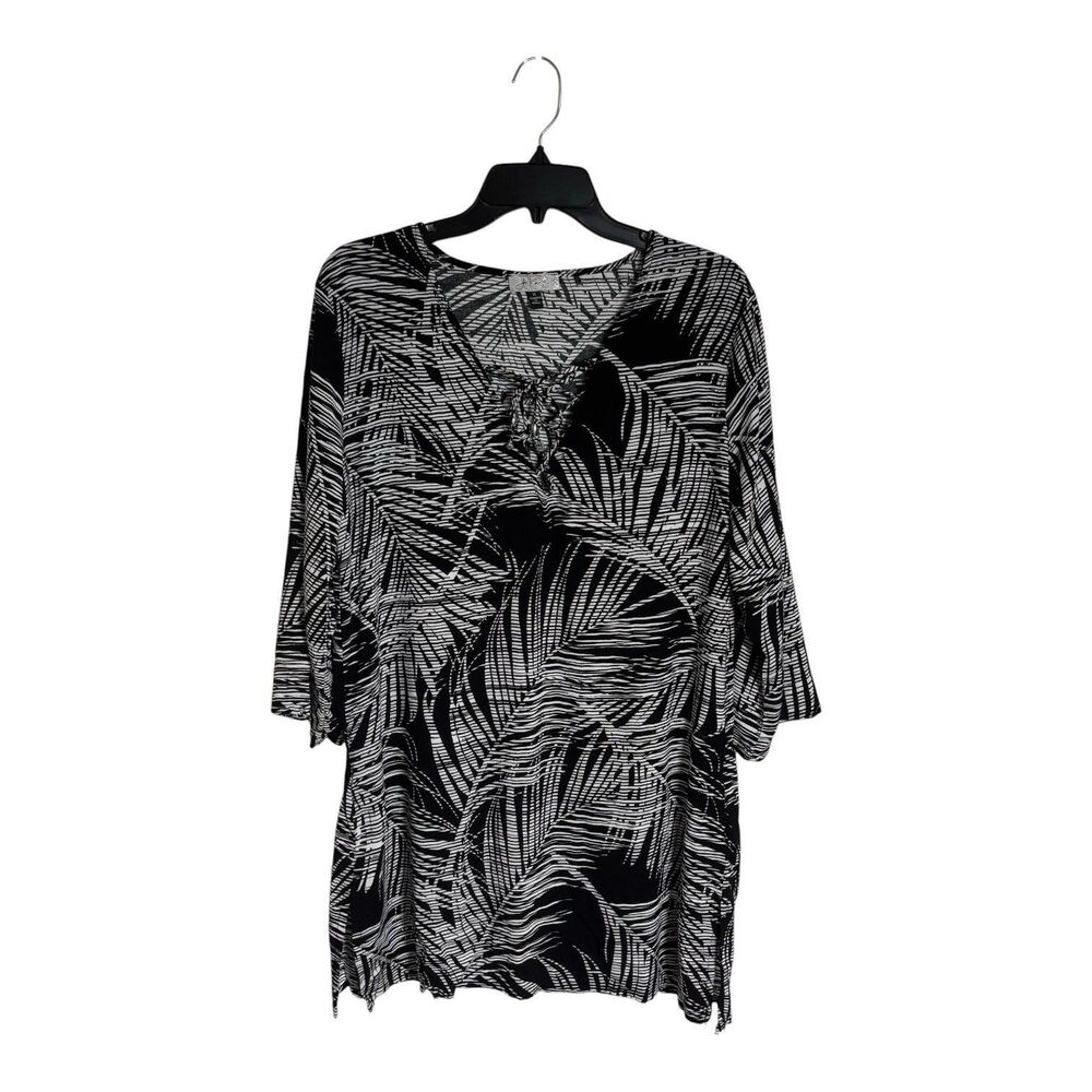 J Valdi Black White Palm Print Lace-Up Swim Coverup Dress Fits M Beach Vacation